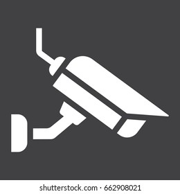 Surveilance camera solid icon, security and cctv, vector graphics, a glyph pattern on a black background, eps 10.