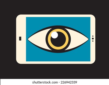 surveillance: big eye looking out of smartphone  