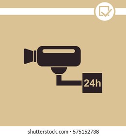 Surveillance camera (CCTV). Warning vector icon.