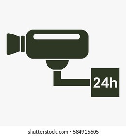 Surveillance camera (CCTV). Warning vector icon.