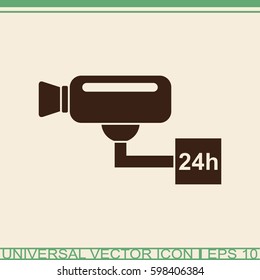 Surveillance camera (CCTV). Warning vector icon.
