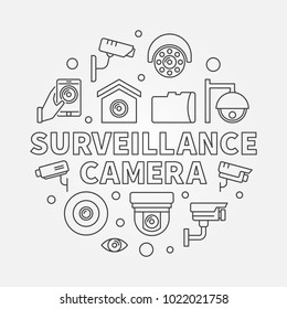 Surveillance camera circular illustration - vector CCTV security round outline symbol