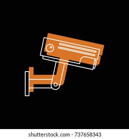 Surveillance camera doodle icon vector illustration for design and web isolated on black background. Surveillance camera vector object for label web and advertising