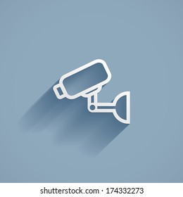 Surveillance Camera, flat icon isolated on a blue background for your design, vector illustration
