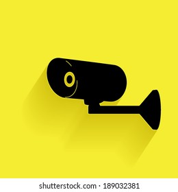 Surveillance, Camera, flat icon isolated on a yellow background