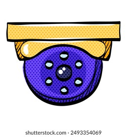 Surveillance camera halftone icon hand drawn color vector illustration