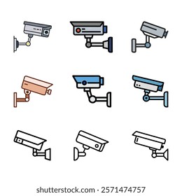 Surveillance camera icon collection. representing security, monitoring, and safety concepts in modern style. 