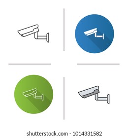 Surveillance camera icon. Flat design, linear and color styles. Security system. Cctv. Isolated vector illustrations