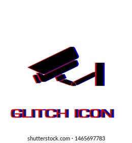 Surveillance Camera icon flat. Simple pictogram - Glitch effect. Vector illustration symbol