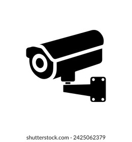 Surveillance camera icon. Symbol of surveillance camera. Black surveillance camera icon isolated on white background. Vector illustration.