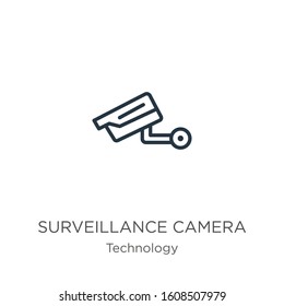 Surveillance camera icon. Thin linear surveillance camera outline icon isolated on white background from technology collection. Line vector sign, symbol for web and mobile