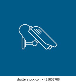 Surveillance Camera Line Icon On Blue Background