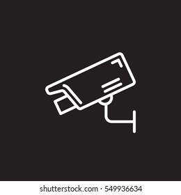 Surveillance camera line icon, outline vector sign, linear white pictogram isolated on black. Symbol, logo illustration