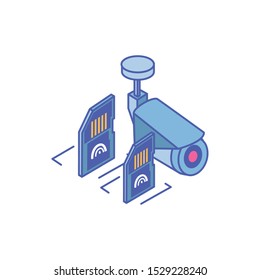 surveillance camera with micro sd card in white background vector illustration design