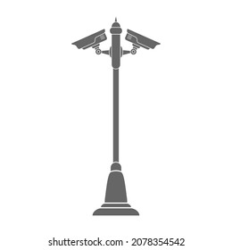 surveillance camera is mounted on a pole. Flat style.