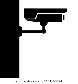 surveillance camera on the wall, simple black and white 