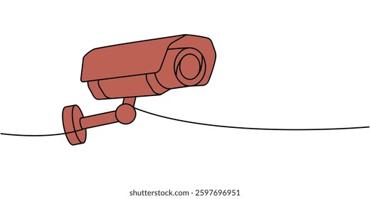 Surveillance camera one line colored continuous drawing. Video surveillance. Vector illustration