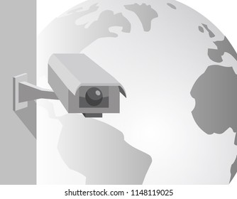 surveillance camera, planet earth, grayscale