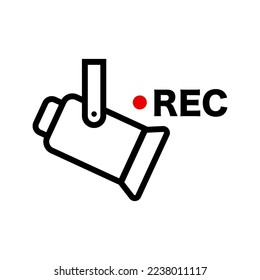 Surveillance camera and REC icon. Recording camera icon. Vector.