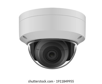 Surveillance camera is round white
