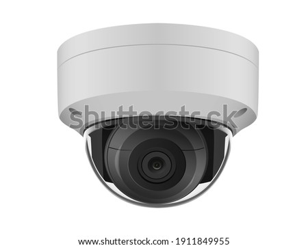 Surveillance camera is round white
