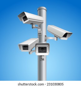 Surveillance camera safety home protection secrecy inspection system pillar vector illustration