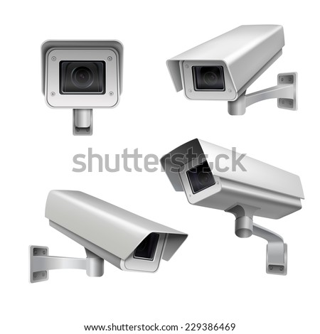 Surveillance camera safety home protection system decorative set isolated vector illustration