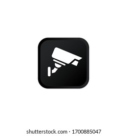 Cámara de vigilancia o icono de cámara de seguridad diseño moderno de botones negro aislado en fondo blanco. Vector EPS 10.