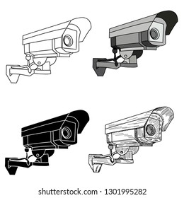 surveillance camera, set, on a white background, vector