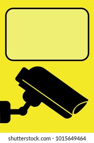 Surveillance camera sign vector. Black camera with yellow background and space to add text or elements. Illustration with concept of security.