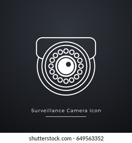 Surveillance Camera White Icon on Black Background. Vector