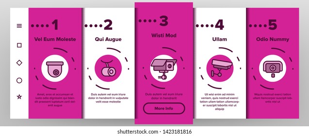 Surveillance Cameras, CCTV Linear Vector Onboarding Mobile App Page Screen. Security System, CCTV. Home Safety Equipment. Wall, Ceiling Surveillance Cam Types Outline Symbols