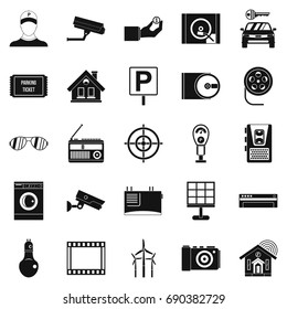 Surveillance cameras icons set. Simple set of 25 surveillance cameras vector icons for web isolated on white background