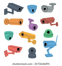 Surveillance cameras. Safety home protection system. Vector illustration.