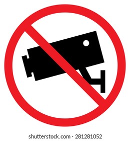 Surveillance Cameras. Sign ban wiretapping, surveillance and espionage. No supervision, no prosecution, no spyware. Red prohibition sign. Stop symbol