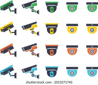 Surveillance Cameras, Vector icon of CCTV logo, CCTV Camara Icons Vector Set. Security System, CCTV Thin Line Illustrations Collection. Home Safety Equipment. Wall, Ceiling Surveillance Cam Types