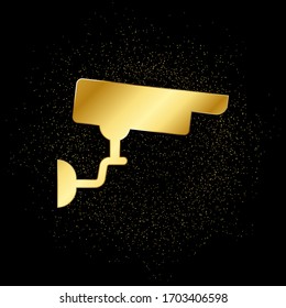 Surveillance CCTV Camera gold icon. Vector illustration of golden particle background.