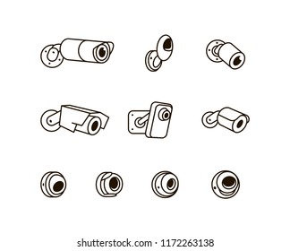 Surveillance CCTV security cameras vector illustration icon set