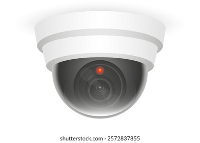 Surveillance. Dome cameras white designs with red indicator lights. Representing security, monitoring, video recording, CCTV systems, privacy, technology, and safety equipment for modern environments