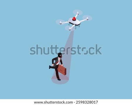 Surveillance Drone Catching a Thief in Action 3d flat vector illustrations