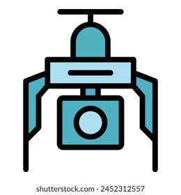 Surveillance drone icon outline vector. Aerial camera. Air copter color flat