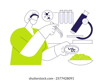 Surveillance of foodborne diseases abstract concept vector illustration. Biotechnologist examines foodborne diseases in lab, meal safety system, public health medicine abstract metaphor.