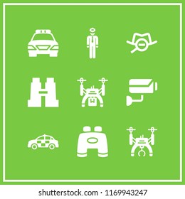 surveillance icon. 9 surveillance vector set. cctv, binoculars, police and drone icons for web and design about surveillance theme