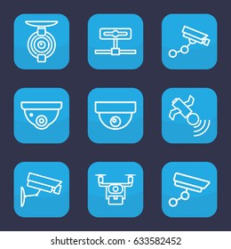 Surveillance icon. set of 9 outline surveillance icons such as security camera, security camera, satellite
