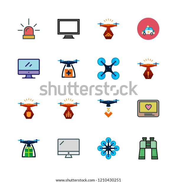 surveillance icon set. vector set about siren,\
police car, monitor and drone icons\
set.