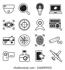 Surveillance Icons. Line With Fill Design. Vector Illustration.