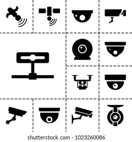 Surveillance icons. set of 13 editable filled surveillance icons such as security camera, medical drone, satellite