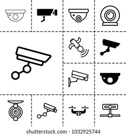 Surveillance icons. set of 13 editable filled and outline surveillance icons such as security camera, security camera, satellite