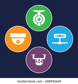 Surveillance icons set. set of 4 surveillance filled icons such as spy camera, medical drone, security camera
