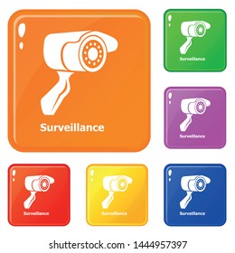 Surveillance icons set collection vector 6 color isolated on white background